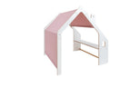 MeowBaby® White Wooden House for Kids - Pink Roof