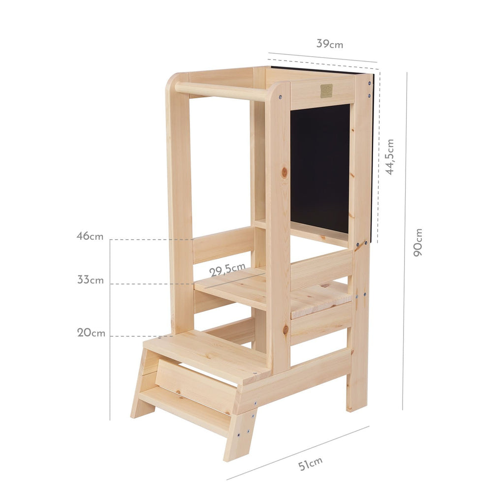 MeowBaby Wooden Kitchen Helper for Children with Board - Natural