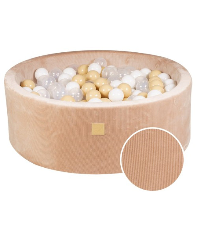 Round Ball Pit With 200 White/Sand Balls, 90x30cm - Sand Velvet