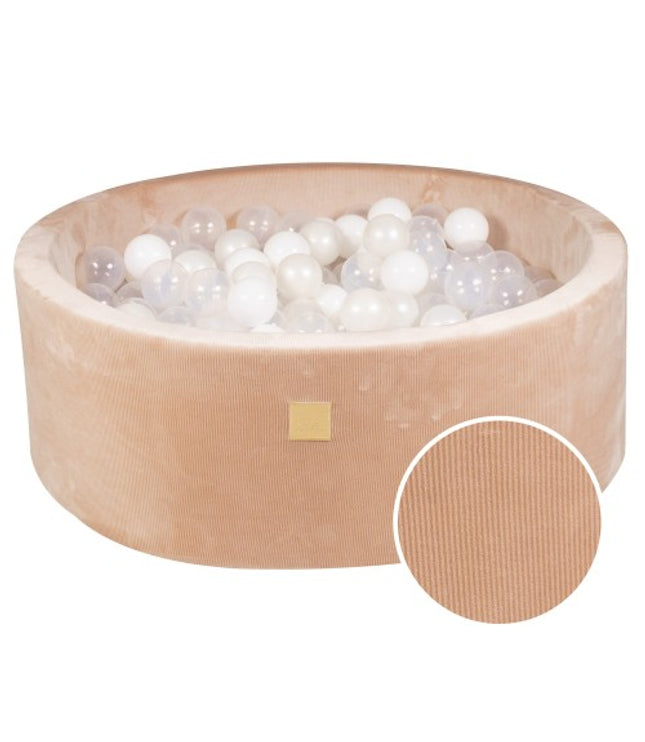 Round Ball Pit With 200 White/Translucent Balls, 90x30cm - Sand Velvet
