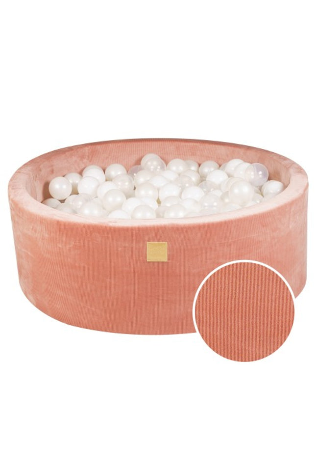 Ronde Ballenkuil met 200 Doorschijnende/Witte Ballen, 90x30cm - Abrikoos Fluweel-mercibeaucoupp.eu